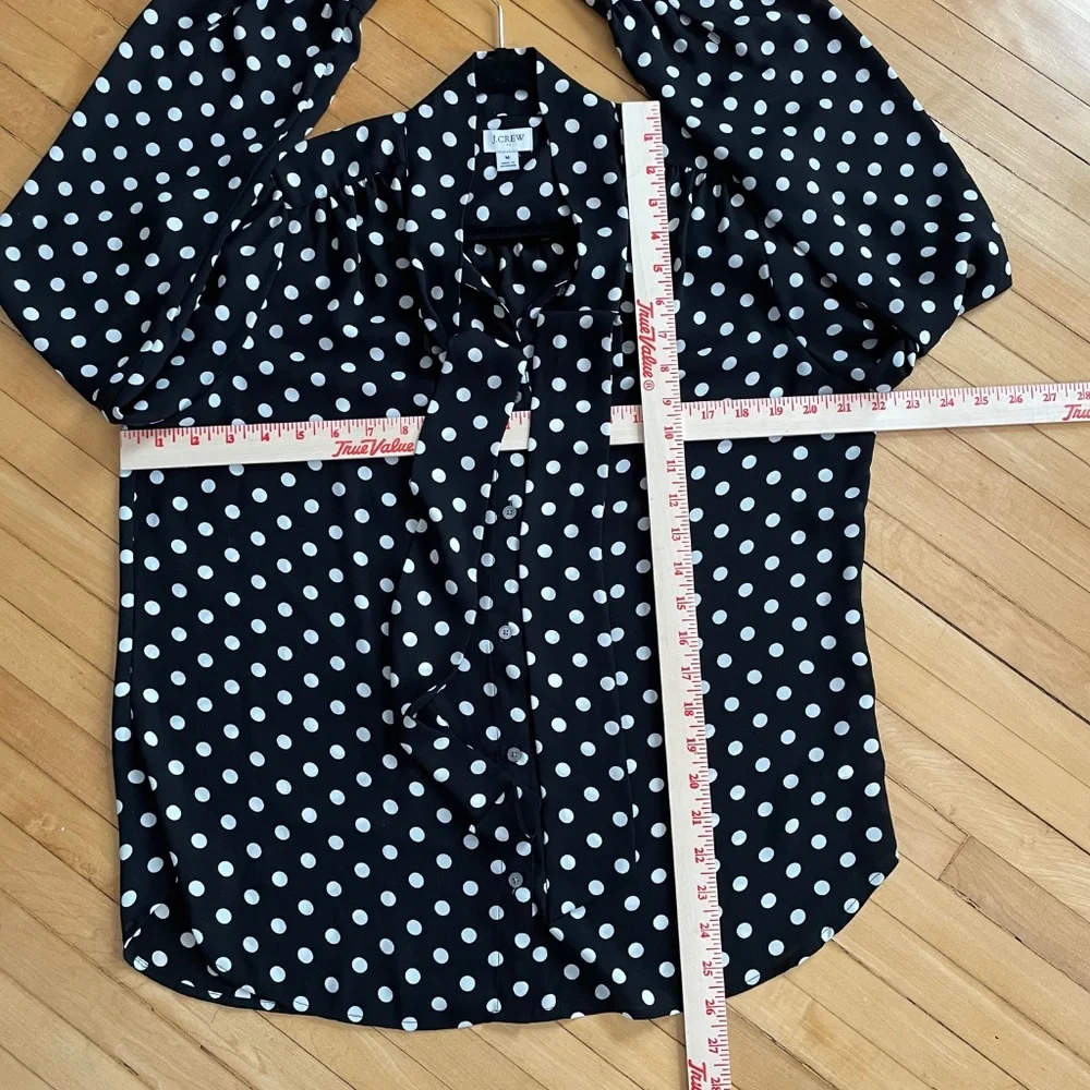 J. CREW Polka Dot Bow Neck Tie Blouse Top Puff Sleeve Button Front Country Club